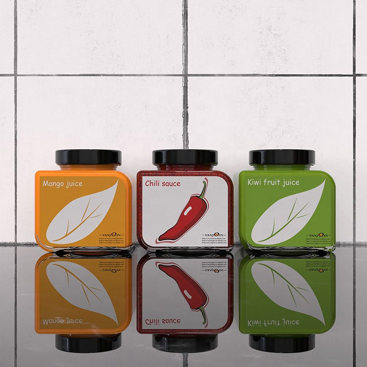 350ml Unique Square Glass Jar For BBQ Hot Sauce Chili Sauce Glass Bottle With Twist-off Cap