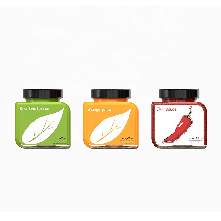 350ml Unique Square Glass Jar For BBQ Hot Sauce Chili Sauce Glass Bottle With Twist-off Cap