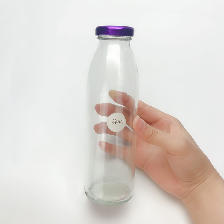 350ml clear round glass bottle for beverage juice with cap