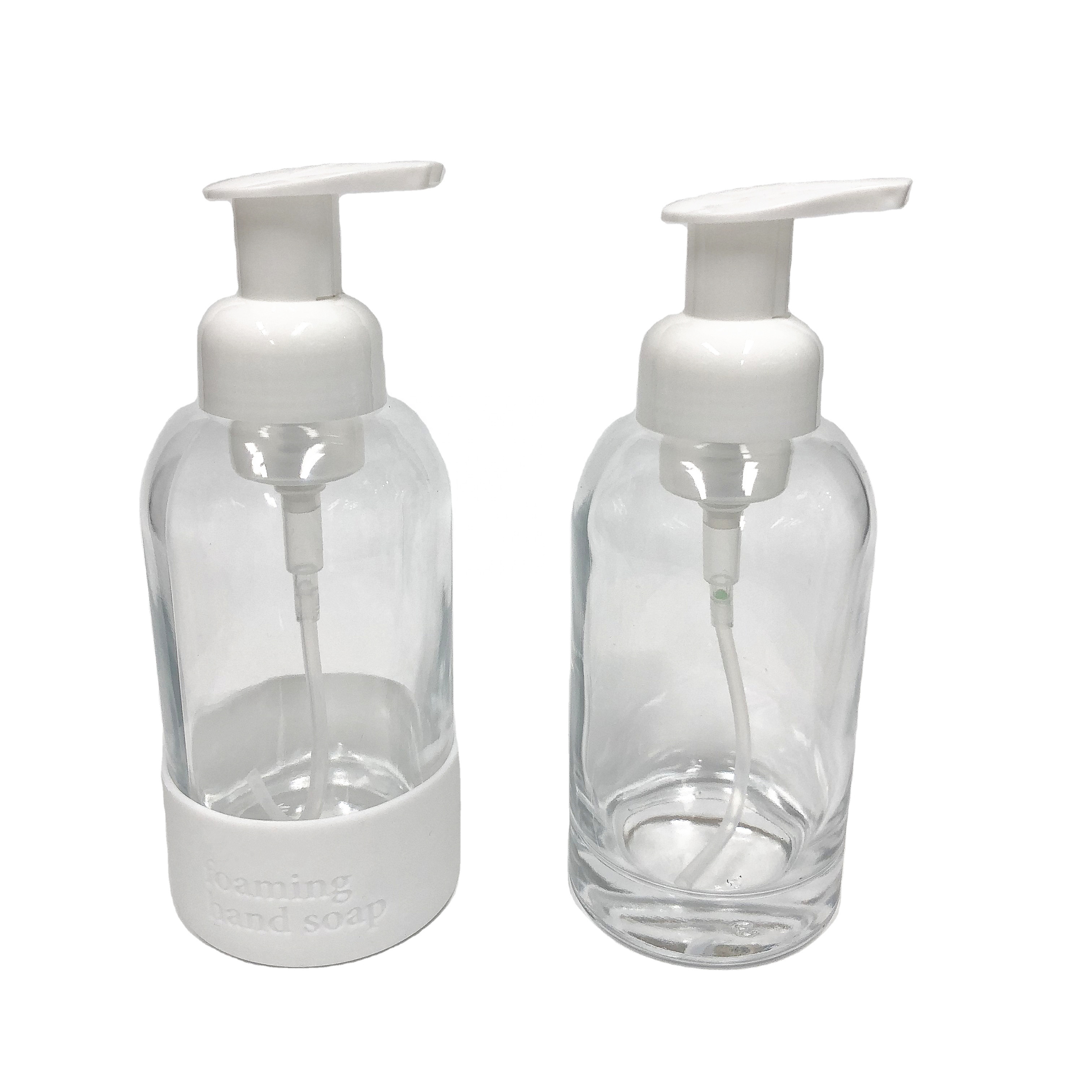 350ml foaming hand soap dispenser pump bottle glass for sanitizer washing with silicone sleeve base