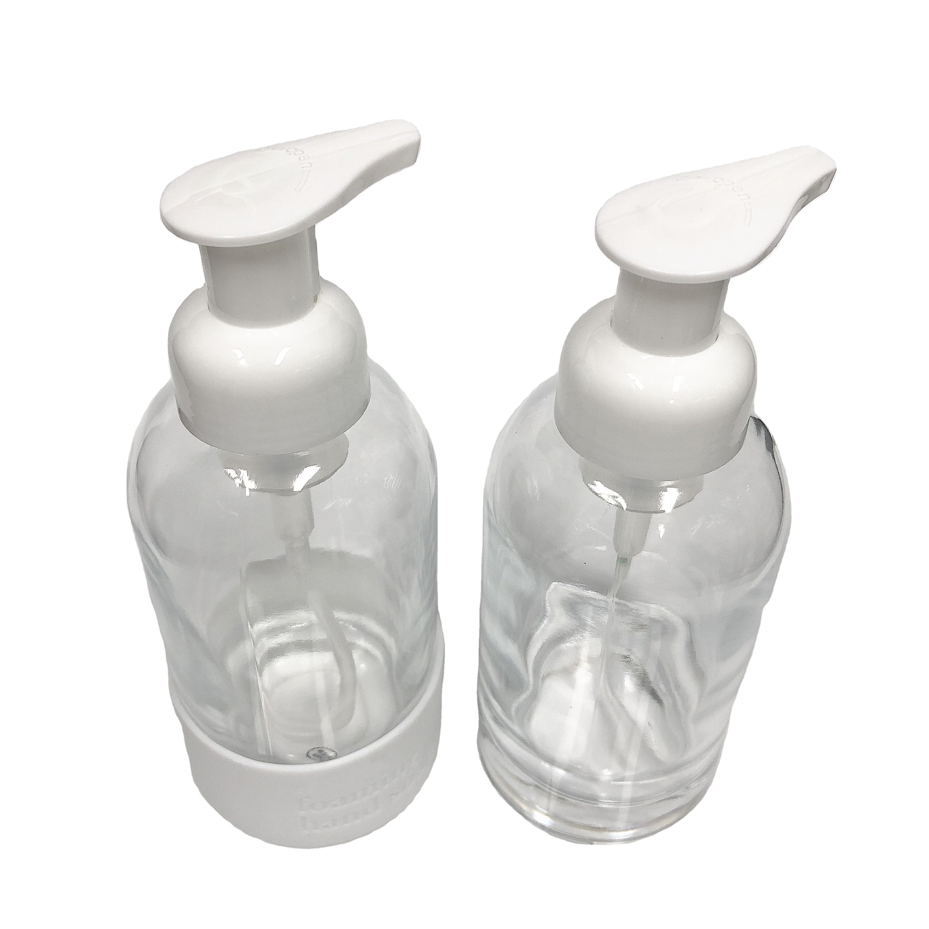 350ml foaming hand soap dispenser pump bottle glass for sanitizer washing with silicone sleeve base
