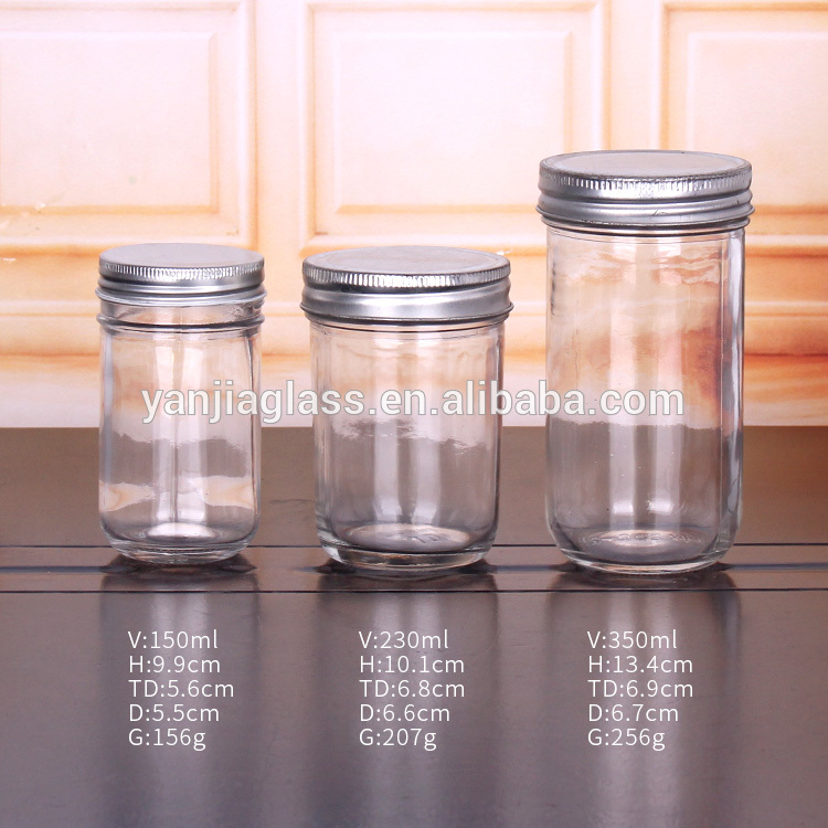 350ml hermetic clear mason jam glass jar round storage jar with metal lid