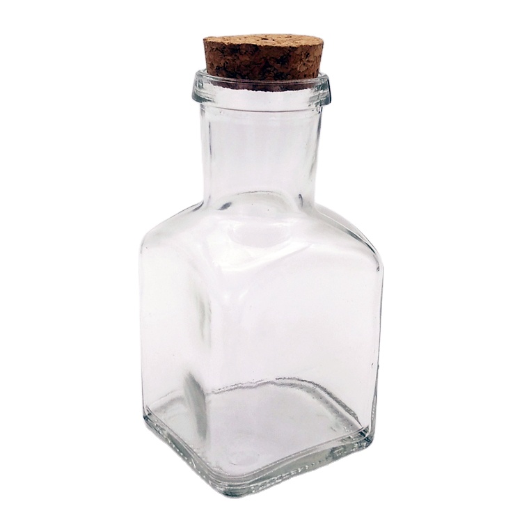 350ml long neck clear glass jar with wooden lid for juice beverage seasoning