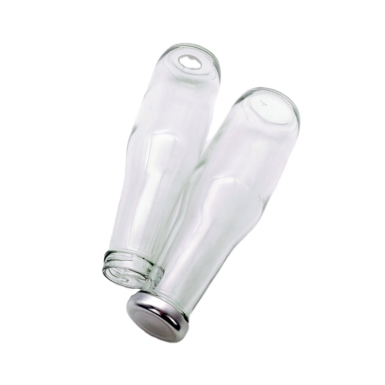 350ml long neck empty clear round glass juice drinking bottle with sliver metal lid wholesale