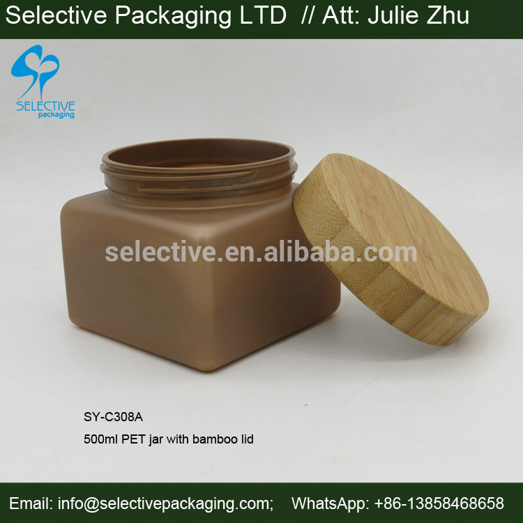 350ml pet cosmetic jar with bamboo cap square jar 500ml cream jars