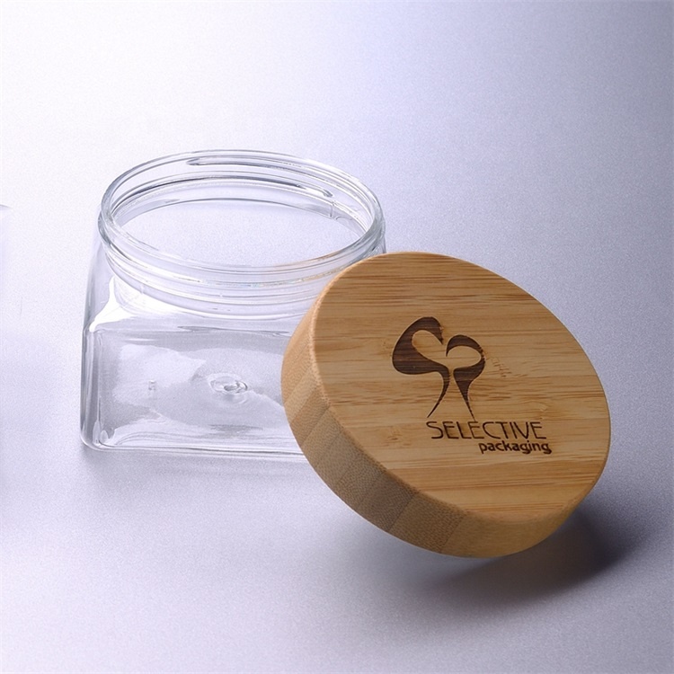 350ml pet cosmetic jar with bamboo cap square jar 500ml cream jars