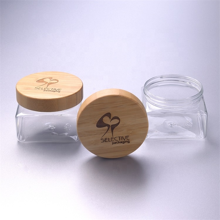 350ml pet cosmetic jar with bamboo cap square jar 500ml cream jars