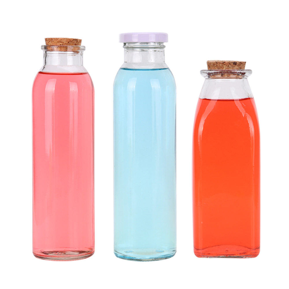 350ml reusable cylinder blander glass bottle for beverage juice with cork