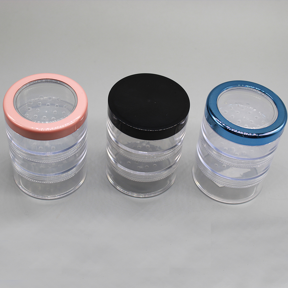 35g AS Round Clear Stackable Plastic Loose Powder Jar with Sifter