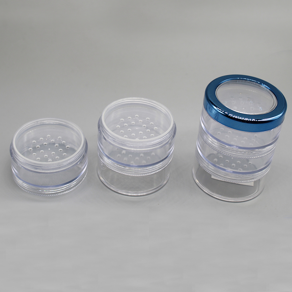 35g AS Round Clear Stackable Plastic Loose Powder Jar with Sifter