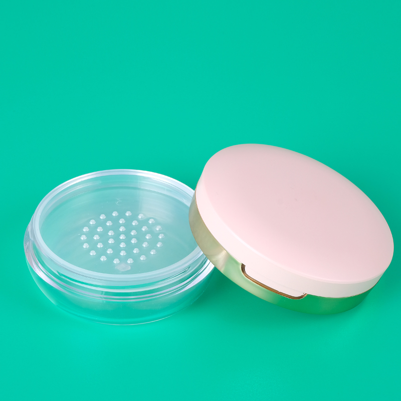 35g portable pink loose powder case with mirror and sifter for face setting powder cosmetic container