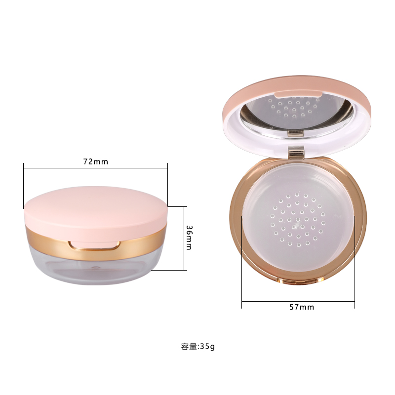35g portable pink loose powder case with mirror and sifter for face setting powder cosmetic container