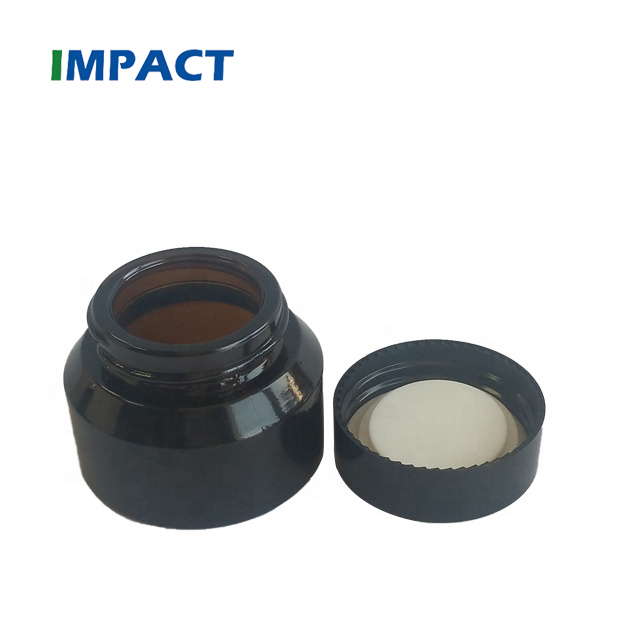 35g round empty glass amber cosmetic packaging jar container with black screw cap