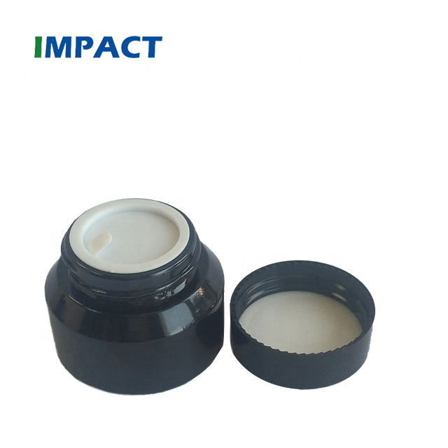 35g round empty glass amber cosmetic packaging jar container with black screw cap