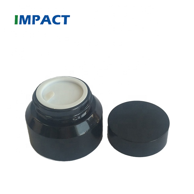 35g round empty glass amber cosmetic packaging jar container with black screw cap