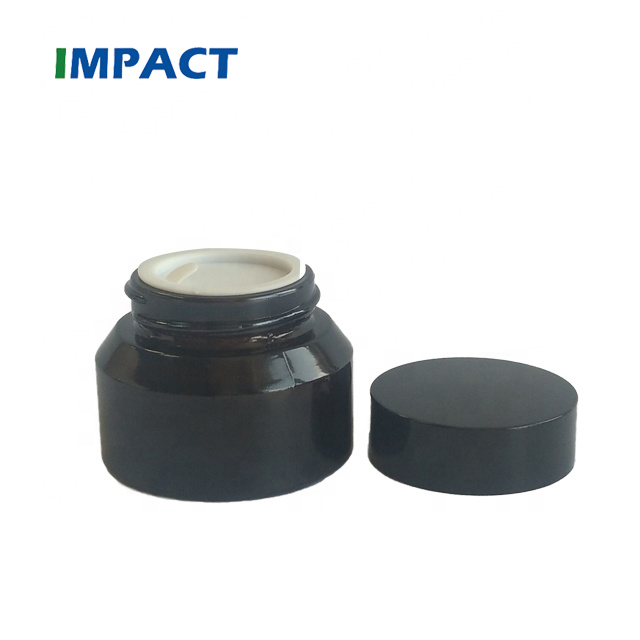 35g round empty glass amber cosmetic packaging jar container with black screw cap