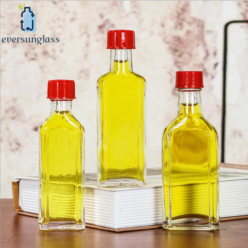 35ml Wholesale Custom Wholesale Clear Flat Safflower Oil Glass Bottle Essential Oil Bottle with Plastic Screw Lid for Liquor and