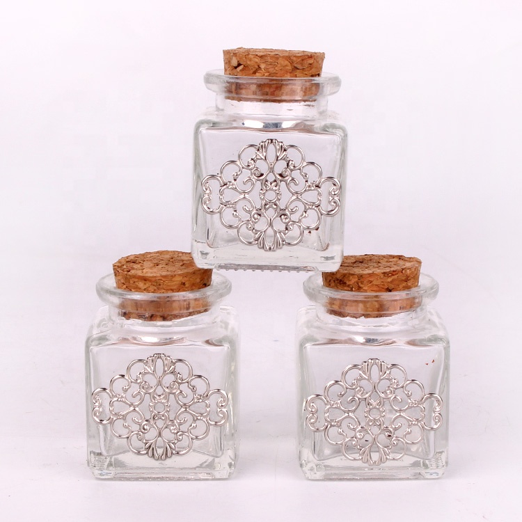 35ml customized square clear glass jar with cork wide mouth square glass jar