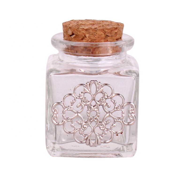 35ml customized square clear glass jar with cork wide mouth square glass jar