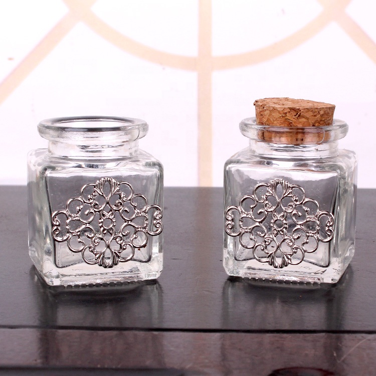 35ml customized square clear glass jar with cork wide mouth square glass jar