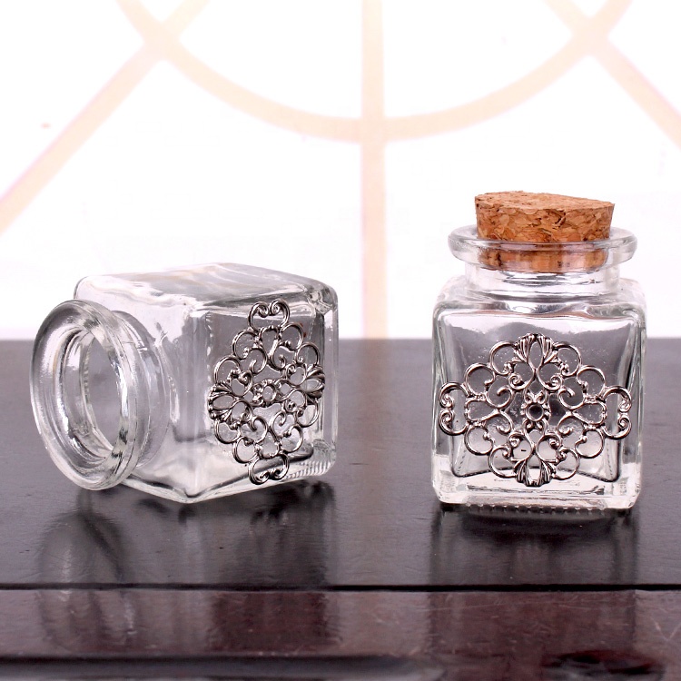 35ml customized square clear glass jar with cork wide mouth square glass jar