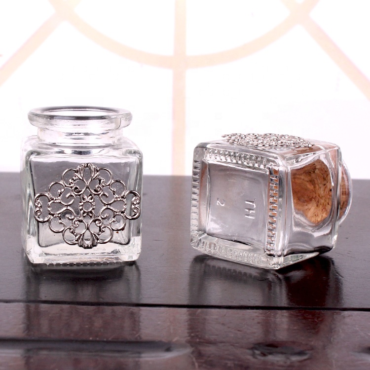 35ml customized square clear glass jar with cork wide mouth square glass jar