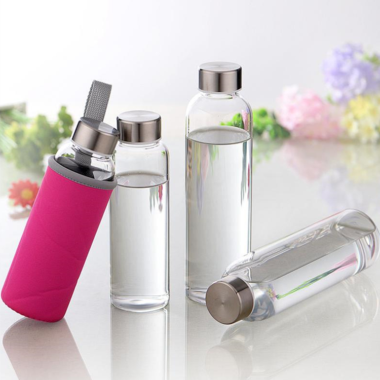 360ml 420ml 550ml high borosilicate cylinder glass juice water bottle with cap