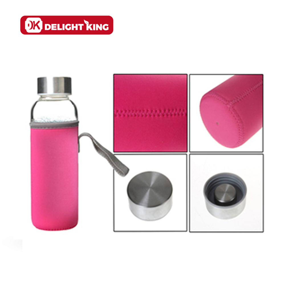 360ml/420ml550ml Custom Logo Drinking Glass Water Bottle With Colorful Nylon Pouch High Borosilicate Glass Bottle Drink for Kids