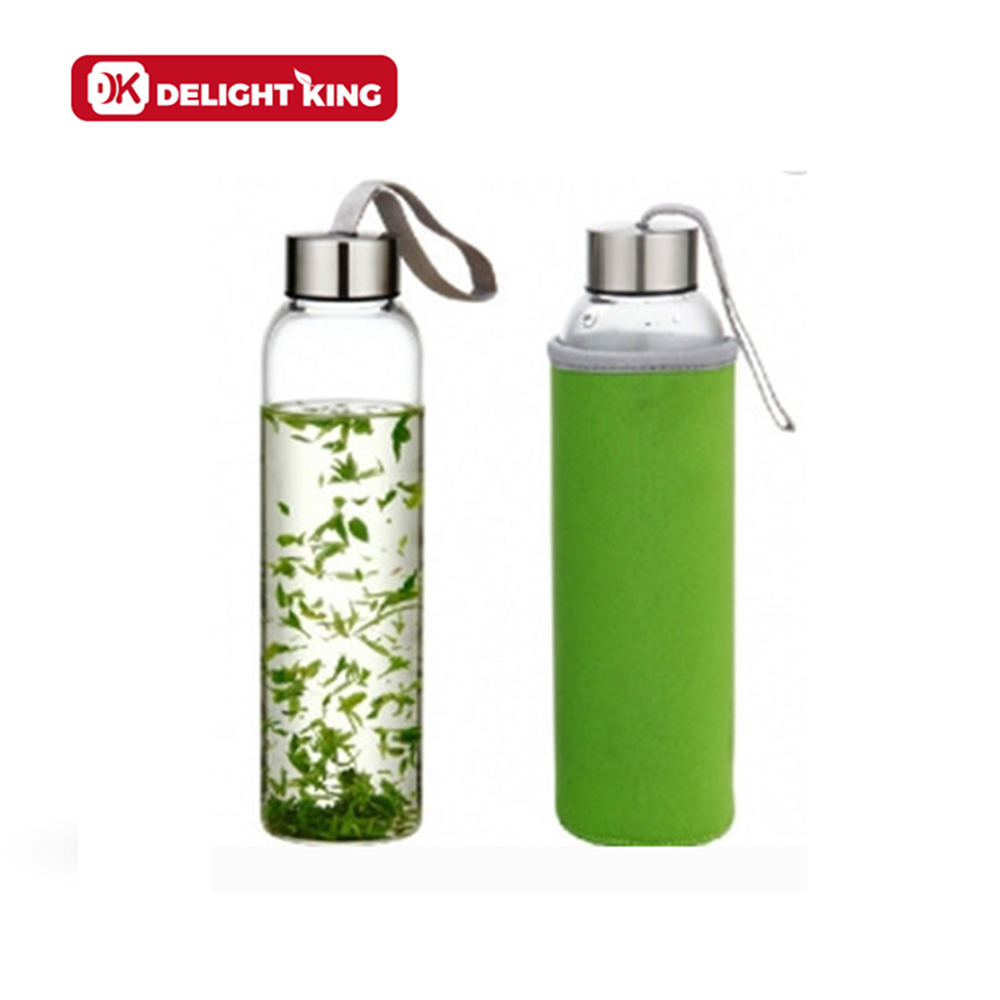 360ml/420ml550ml Custom Logo Drinking Glass Water Bottle With Colorful Nylon Pouch High Borosilicate Glass Bottle Drink for Kids