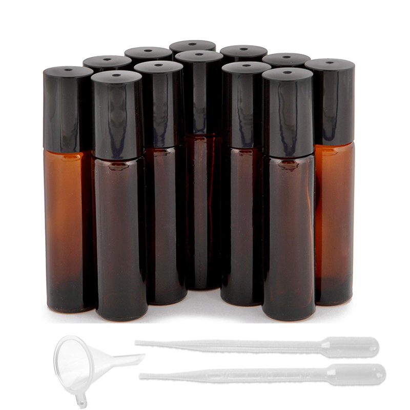 36pcs/ pack 10ml Brown Amber Empty Refillable Stainless Steel Metal Roller Ball Roll on Glass Bottles Containers