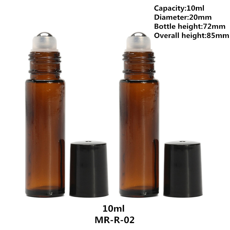 36pcs/ pack 10ml Brown Amber Empty Refillable Stainless Steel Metal Roller Ball Roll on Glass Bottles Containers