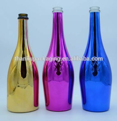 375-700mlml electroplated red golden black glass bottle for tequila rum brandy whiskey spirit vodka