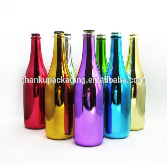 375-700mlml electroplated red golden black glass bottle for tequila rum brandy whiskey spirit vodka