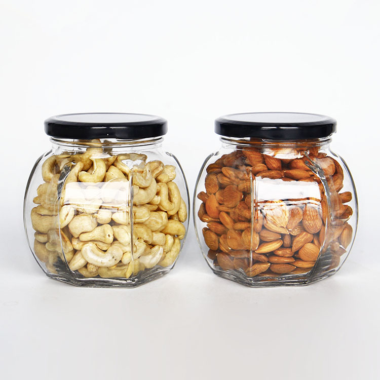 375ml 12oz Empty Clear Glass Hexagonal Food Jars With Lid For Honey Canning Jam Jelly