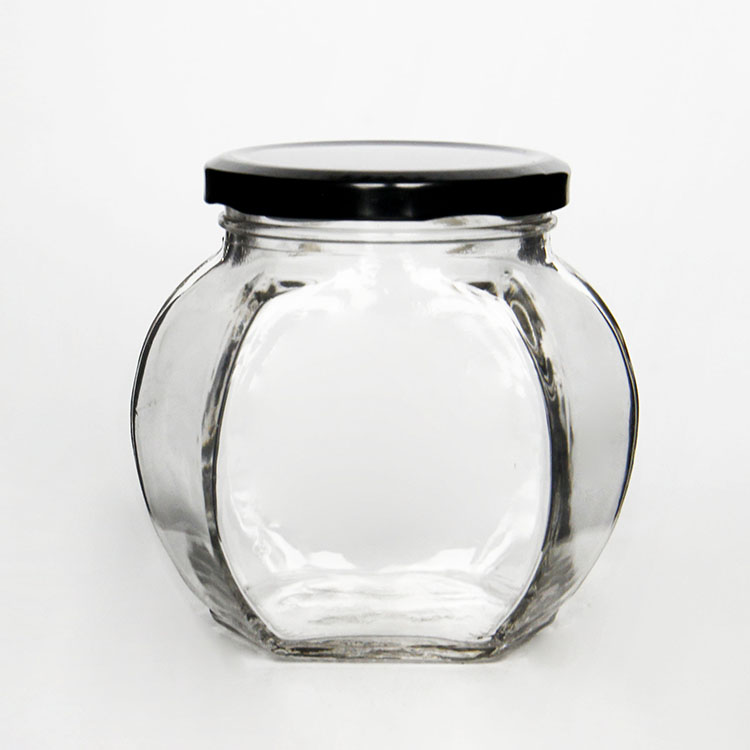 375ml 12oz Empty Clear Glass Hexagonal Food Jars With Lid For Honey Canning Jam Jelly