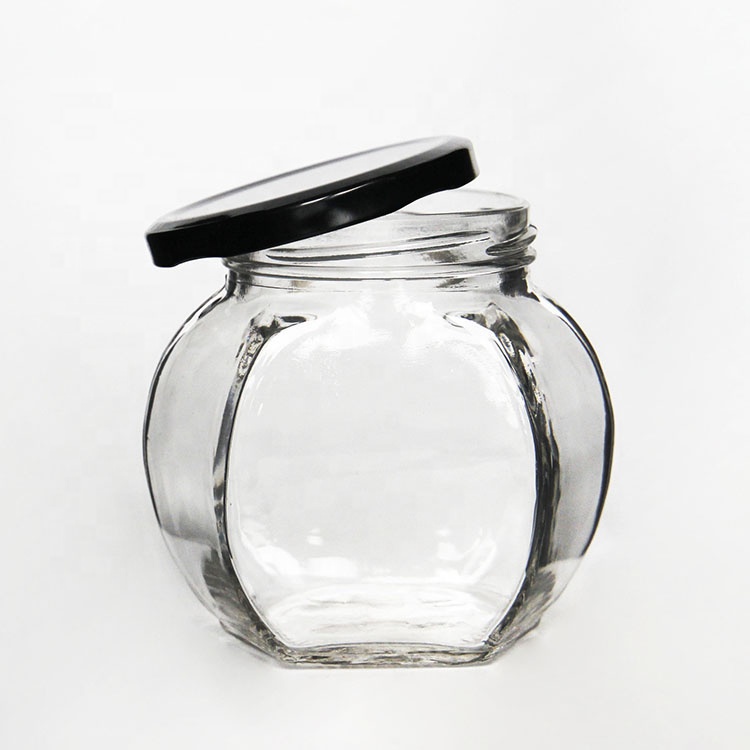 375ml 12oz Empty Clear Glass Hexagonal Food Jars With Lid For Honey Canning Jam Jelly