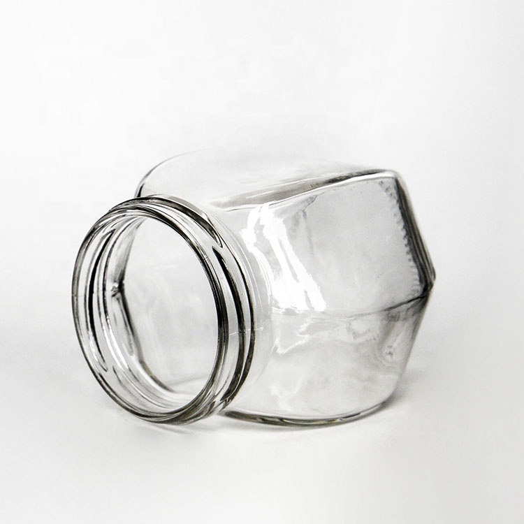 375ml 12oz Empty Clear Glass Hexagonal Food Jars With Lid For Honey Canning Jam Jelly