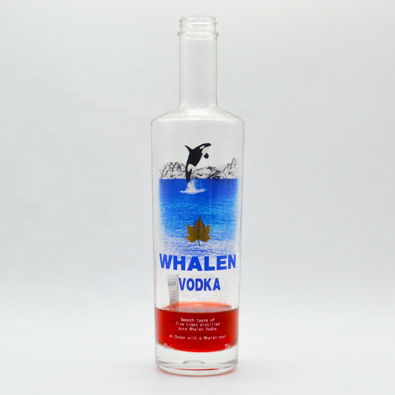 375ml 500ml 700ml 750ml Custom Decoration Vodka bottle wholesaler round whisky liquor glass bottle with cork caps