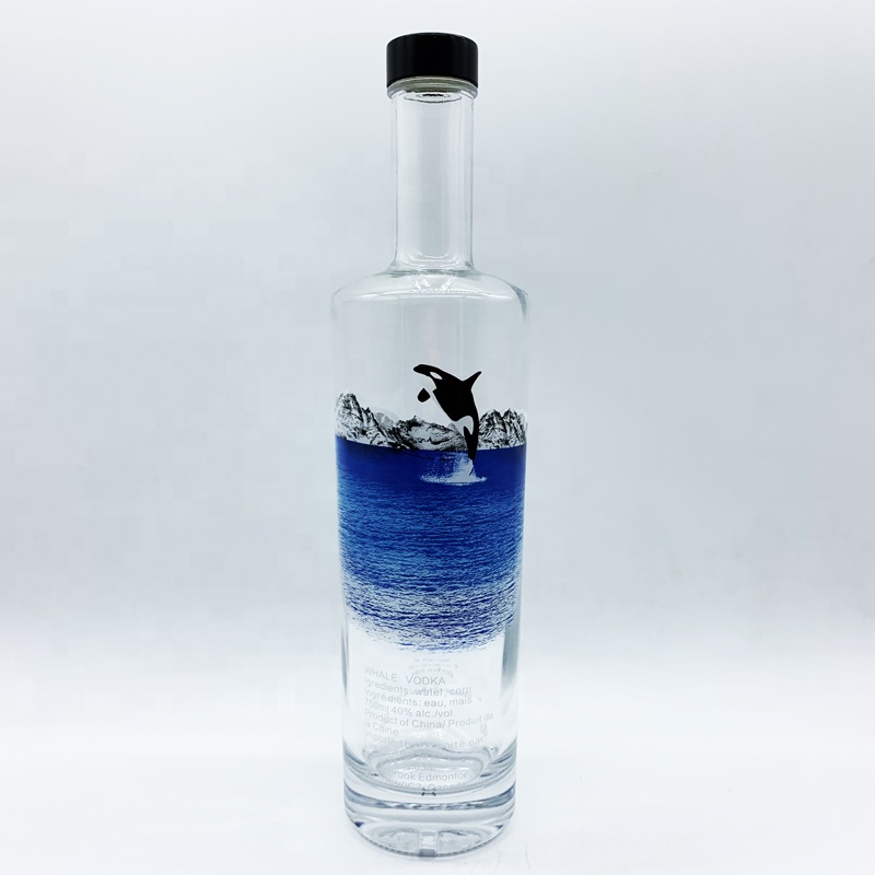 375ml 500ml 700ml 750ml Custom Decoration Vodka bottle wholesaler round whisky liquor glass bottle with cork caps
