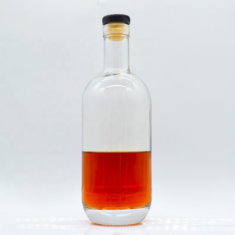 375ml 500ml 700ml 750ml Custom Decoration Vodka bottle wholesaler round whisky liquor glass bottle with cork caps