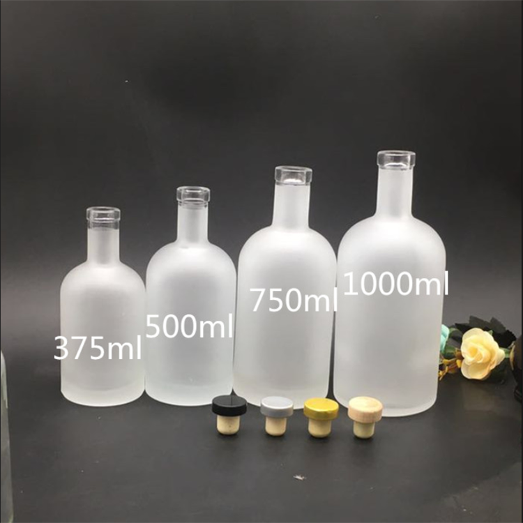 375ml,500ml,700ml Frosted white wine Whiskey empty round glass bottle with cork