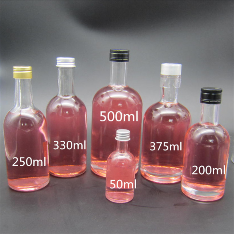 375ml,500ml,700ml Frosted white wine Whiskey empty round glass bottle with cork