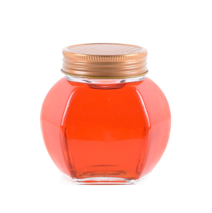 375ml 730ml 500g 1kg jam honey food packaging spot big belly hexagon glass bottle jar with screw cap wholesale