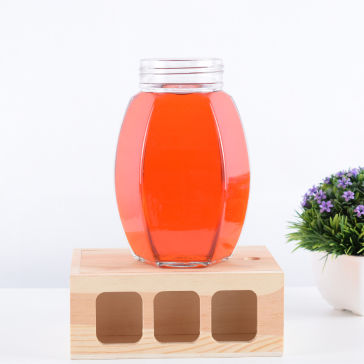 375ml 730ml 500g 1kg jam honey food packaging spot big belly hexagon glass bottle jar with screw cap wholesale