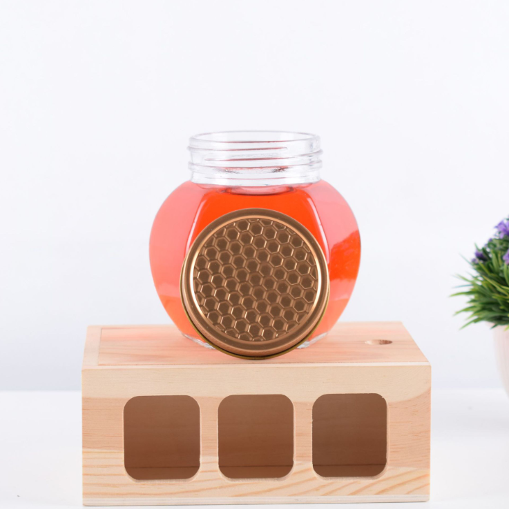 375ml 730ml 500g 1kg jam honey food packaging spot big belly hexagon glass bottle jar with screw cap wholesale