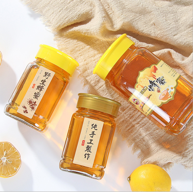 375ml 750ml 500g 1000g Custom Food Grade Wholesales Glass Octagonal Jar for Honey with Plastic Lid