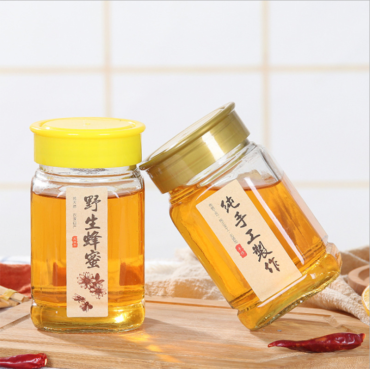 375ml 750ml 500g 1000g Custom Food Grade Wholesales Glass Octagonal Jar for Honey with Plastic Lid