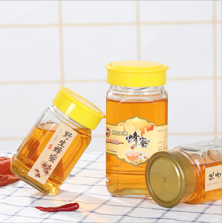 375ml 750ml 500g 1000g Custom Food Grade Wholesales Glass Octagonal Jar for Honey with Plastic Lid