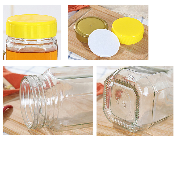 375ml 750ml 500g 1000g Custom Food Grade Wholesales Glass Octagonal Jar for Honey with Plastic Lid