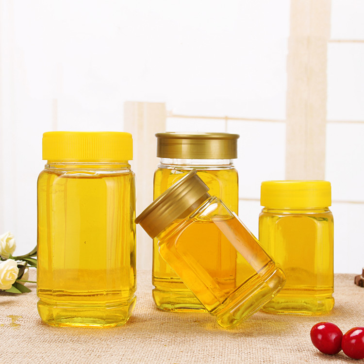 375ml 750ml 500g 1kg hexagonal glass honey pot glass jar with yellow plastic cap